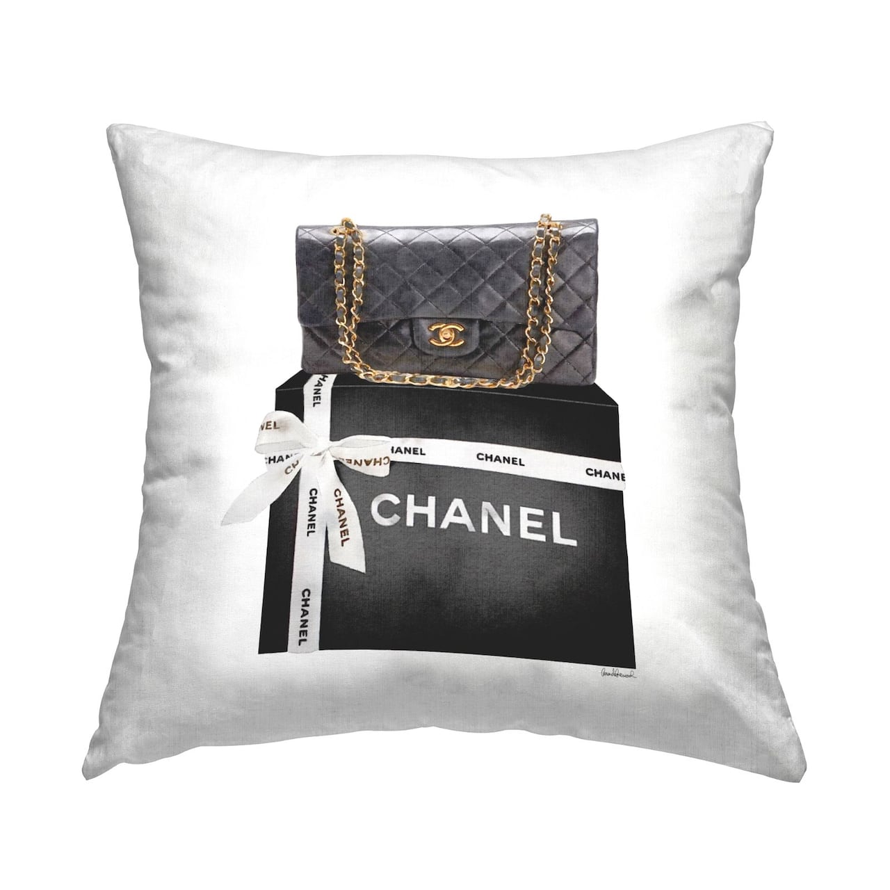 Stupell Industries Chic Quilted Purse Black Glam Fashion Brand Throw Pillow, 18" x 18"